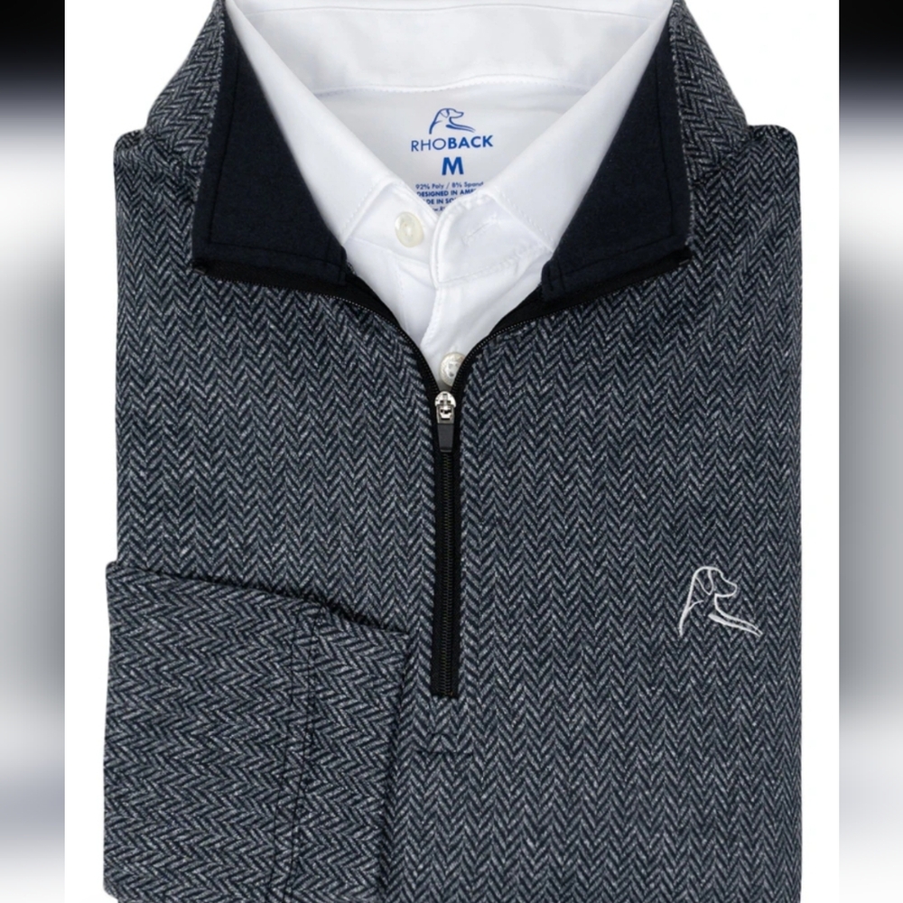 Rhoback Men's Navy and White Herringbone Quarter-Zip Pullover